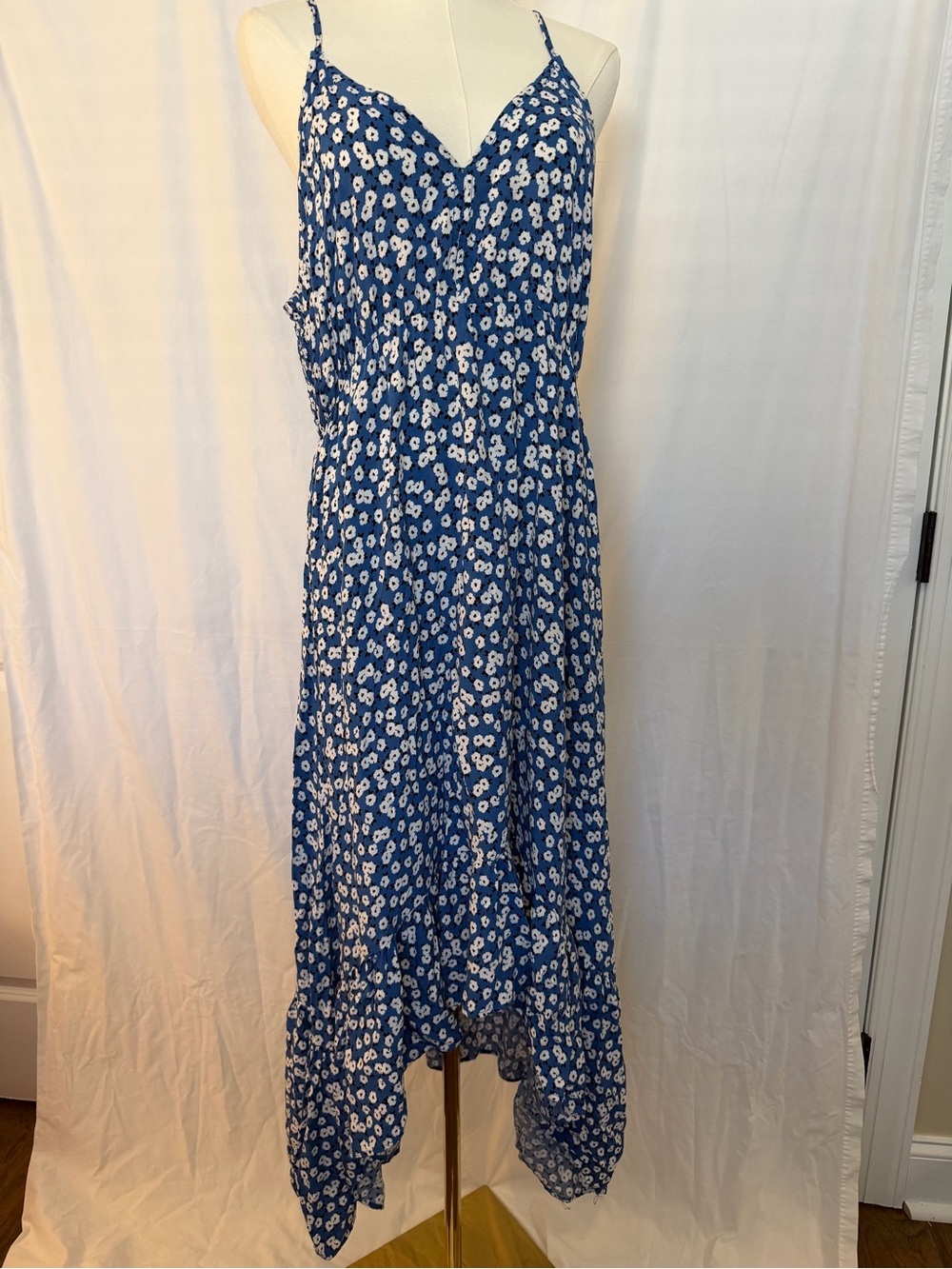 Blue Floral Spaghetti-Strap Maxi Dress